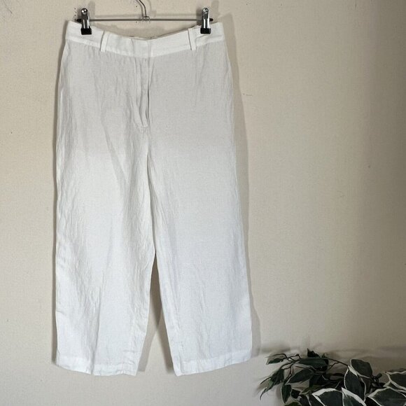 ARITZIA BABATON Day Linen Viscose Blend Pants White Cropped Straight Leg Size 6 - Picture 1 of 6